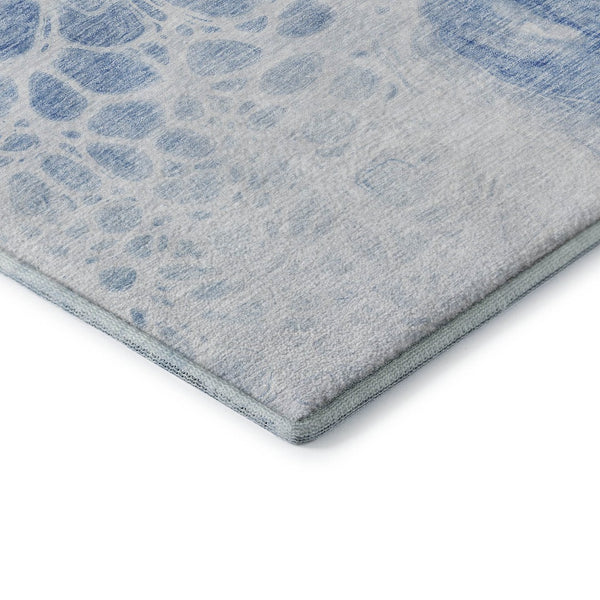 HomeRoots 8' Sky Blue & Ivory Abstract Round Rug - Washable, Stain-Resistant, UV Protected for Modern Homes 656061