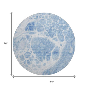 HomeRoots 8' Sky Blue & Ivory Abstract Round Rug - Washable, Stain-Resistant, UV Protected for Modern Homes 656061
