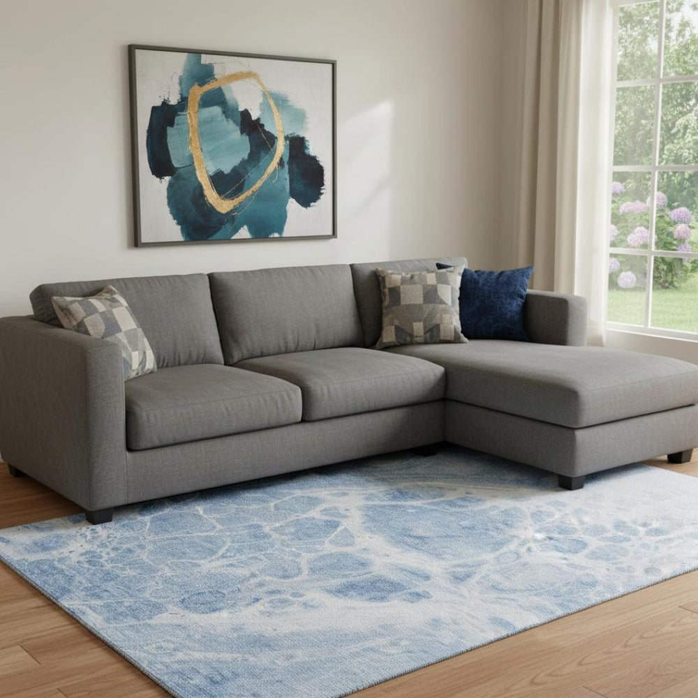 HomeRoots 8' X 10' Sky Blue & Ivory Abstract Washable Area Rug – UV Protected, Stain Resistant, Easy Care Design! 656062
