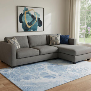 HomeRoots 8' X 10' Sky Blue & Ivory Abstract Washable Area Rug – UV Protected, Stain Resistant, Easy Care Design! 656062