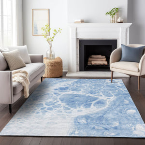 HomeRoots 9' X 12' Sky Blue and Ivory Abstract Washable Area Rug – Stylish, Durable, UV-Protected Design for Homes 656063
