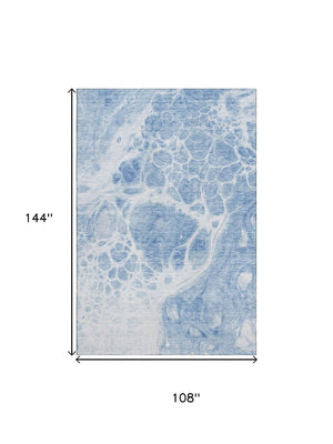 HomeRoots 9' X 12' Sky Blue and Ivory Abstract Washable Area Rug – Stylish, Durable, UV-Protected Design for Homes 656063