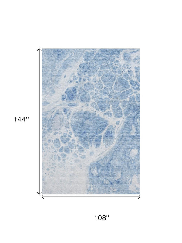 HomeRoots 9' X 12' Sky Blue and Ivory Abstract Washable Area Rug – Stylish, Durable, UV-Protected Design for Homes 656063
