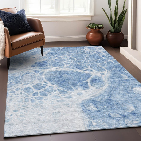 HomeRoots 9' X 12' Sky Blue and Ivory Abstract Washable Area Rug – Stylish, Durable, UV-Protected Design for Homes 656063