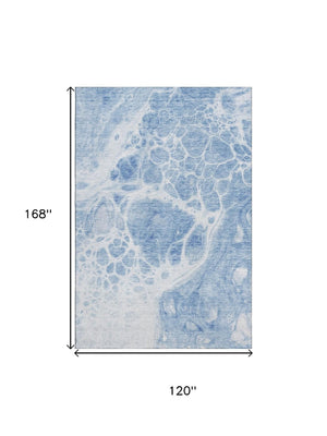 HomeRoots 10' X 14' Sky Blue & Ivory Abstract Area Rug - Durable, Stain-Resistant, UV Protection for Homes 656064