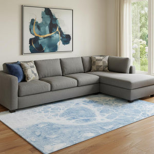HomeRoots 10' X 14' Sky Blue & Ivory Abstract Area Rug - Durable, Stain-Resistant, UV Protection for Homes 656064