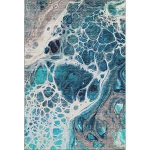 HomeRoots 9' X 12' Abstract Area Rug in Teal, Ivory & Gray - Washable, UV-Protected, Stylish & Durable Design 656069