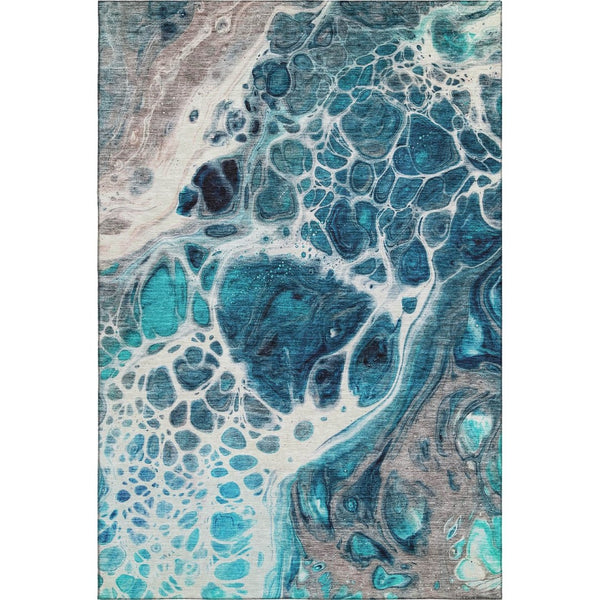 HomeRoots 9' X 12' Abstract Area Rug in Teal, Ivory & Gray - Washable, UV-Protected, Stylish & Durable Design 656069