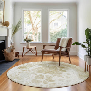 HomeRoots 8' Taupe and Ivory Abstract Round Rug - Washable, UV Protected, Stylish & Durable for Busy Homes 656073