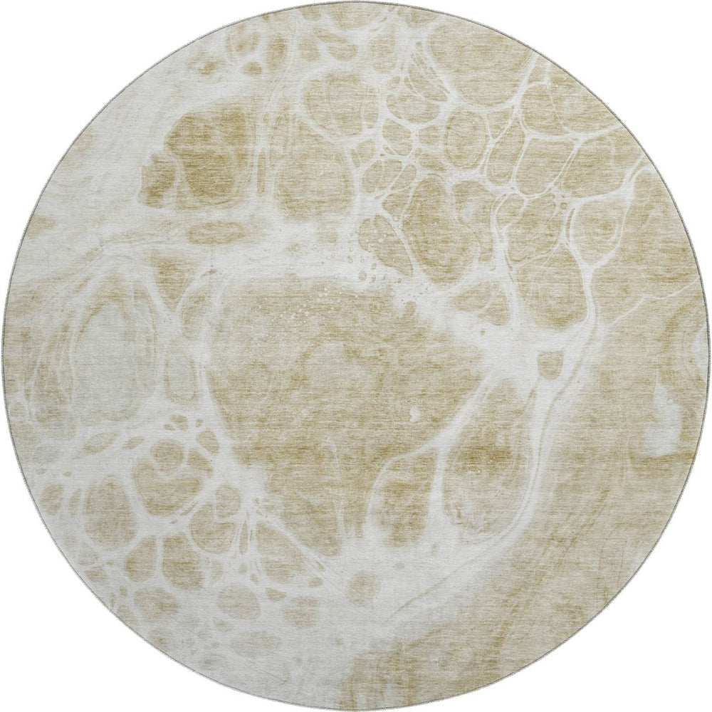 HomeRoots 8' Taupe and Ivory Abstract Round Rug - Washable, UV Protected, Stylish & Durable for Busy Homes 656073