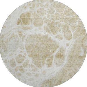HomeRoots 8' Taupe and Ivory Abstract Round Rug - Washable, UV Protected, Stylish & Durable for Busy Homes 656073