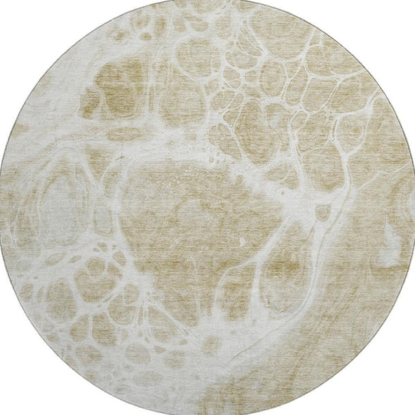 HomeRoots 8' Taupe and Ivory Abstract Round Rug - Washable, UV Protected, Stylish & Durable for Busy Homes 656073