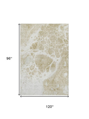 HomeRoots 8' X 10' Modern Abstract Taupe and Ivory Washable Area Rug - Durable, UV-Protected, Easy Care Design 656074