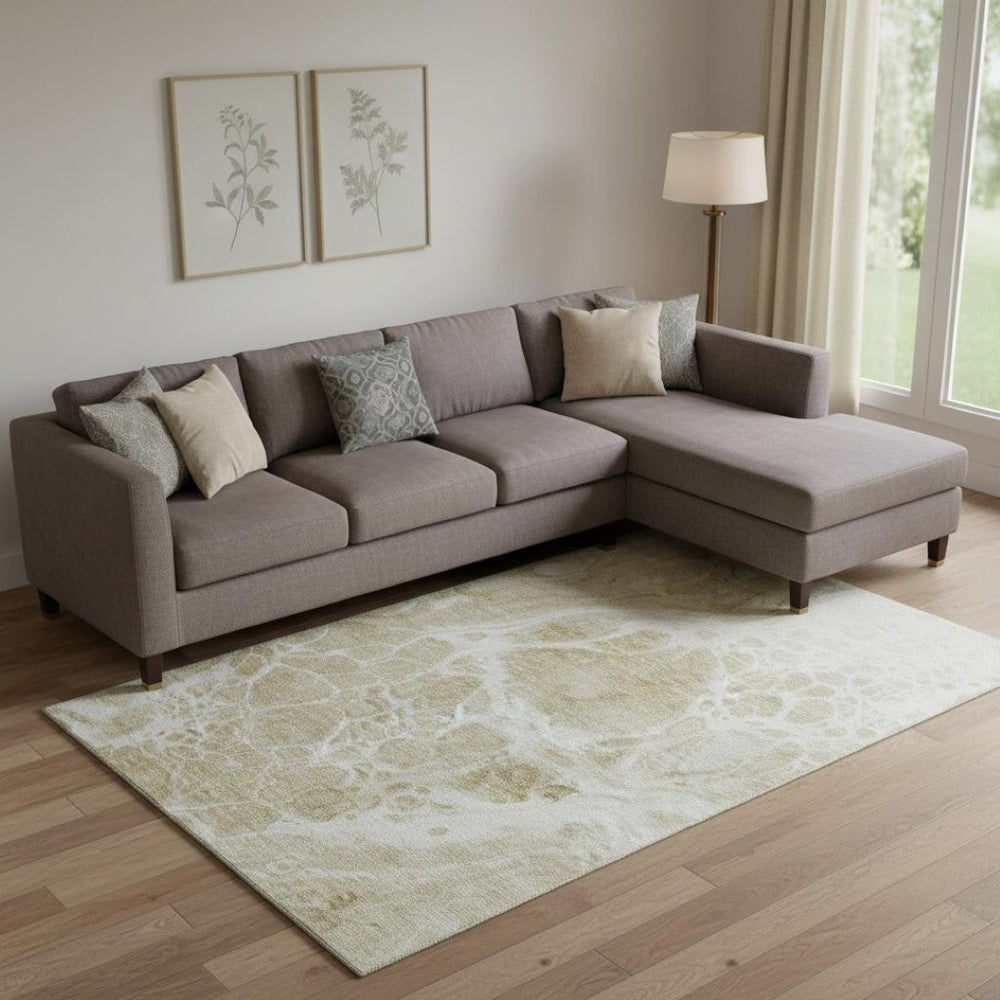 HomeRoots 8' X 10' Modern Abstract Taupe and Ivory Washable Area Rug - Durable, UV-Protected, Easy Care Design 656074