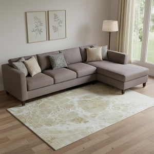 HomeRoots 8' X 10' Modern Abstract Taupe and Ivory Washable Area Rug - Durable, UV-Protected, Easy Care Design 656074