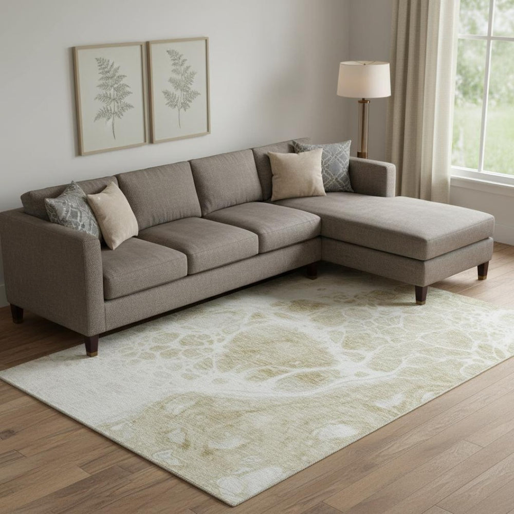 HomeRoots 9' X 12' Abstract Taupe & Ivory Washable Area Rug with UV Protection for Stylish, Easy Living 656075