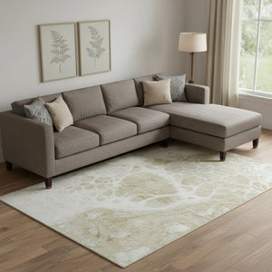 HomeRoots 9' X 12' Abstract Taupe & Ivory Washable Area Rug with UV Protection for Stylish, Easy Living 656075