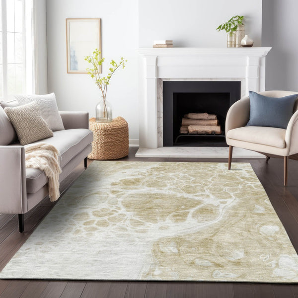 HomeRoots 10' X 14' Taupe And Ivory Abstract Area Rug – Stain-Resistant, UV Protected & Family-Friendly Design 656076