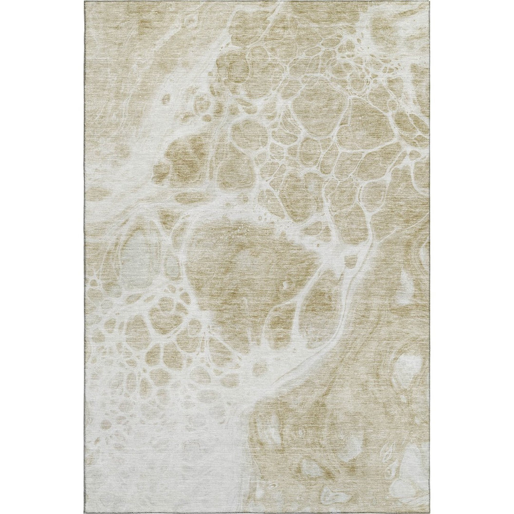 HomeRoots 10' X 14' Taupe And Ivory Abstract Area Rug – Stain-Resistant, UV Protected & Family-Friendly Design 656076