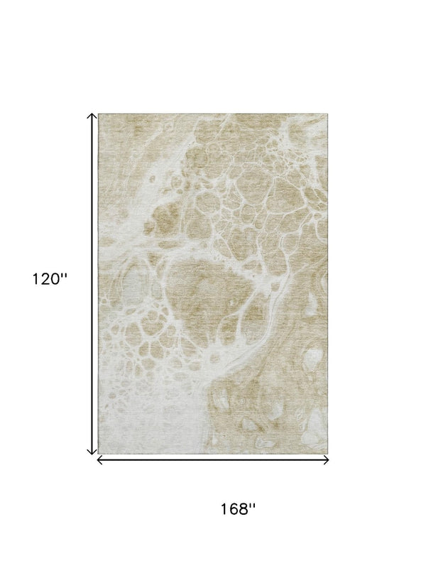 HomeRoots 10' X 14' Taupe And Ivory Abstract Area Rug – Stain-Resistant, UV Protected & Family-Friendly Design 656076