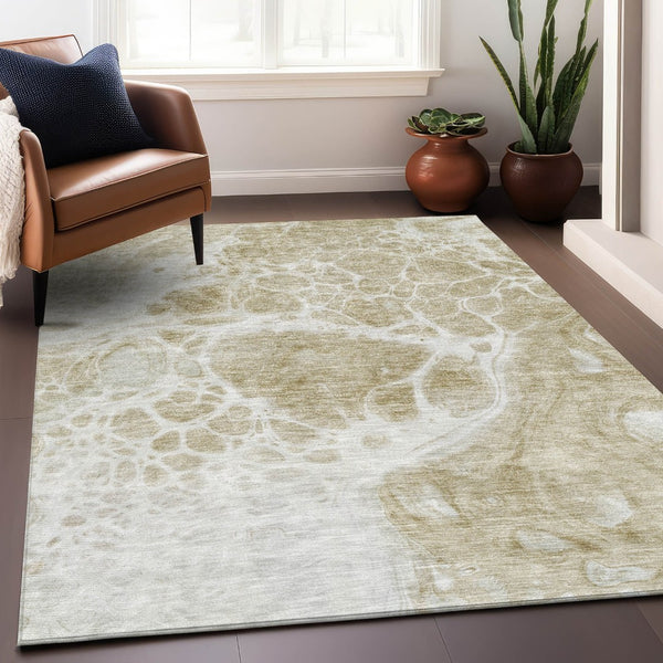 HomeRoots 10' X 14' Taupe And Ivory Abstract Area Rug – Stain-Resistant, UV Protected & Family-Friendly Design 656076