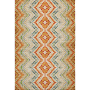 HomeRoots 8' X 10' Washable Beige, Orange & Blue Geometric Area Rug with UV Protection for Family Spaces 656080