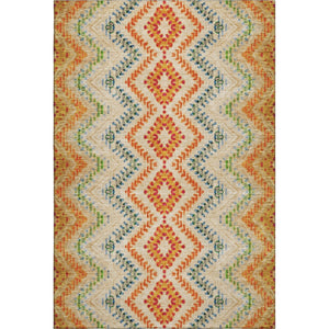 HomeRoots 9' X 12' Washable Beige Orange and Blue Geometric Area Rug with UV Protection for Modern Spaces 656081