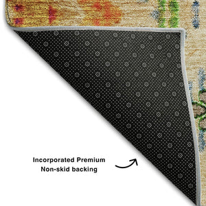 HomeRoots 9' X 12' Washable Beige Orange and Blue Geometric Area Rug with UV Protection for Modern Spaces 656081