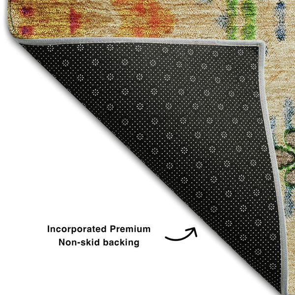 HomeRoots 9' X 12' Washable Beige Orange and Blue Geometric Area Rug with UV Protection for Modern Spaces 656081