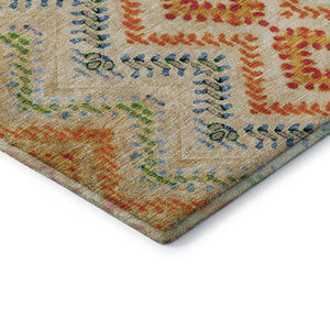 HomeRoots 9' X 12' Washable Beige Orange and Blue Geometric Area Rug with UV Protection for Modern Spaces 656081