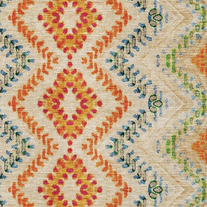 HomeRoots 9' X 12' Washable Beige Orange and Blue Geometric Area Rug with UV Protection for Modern Spaces 656081