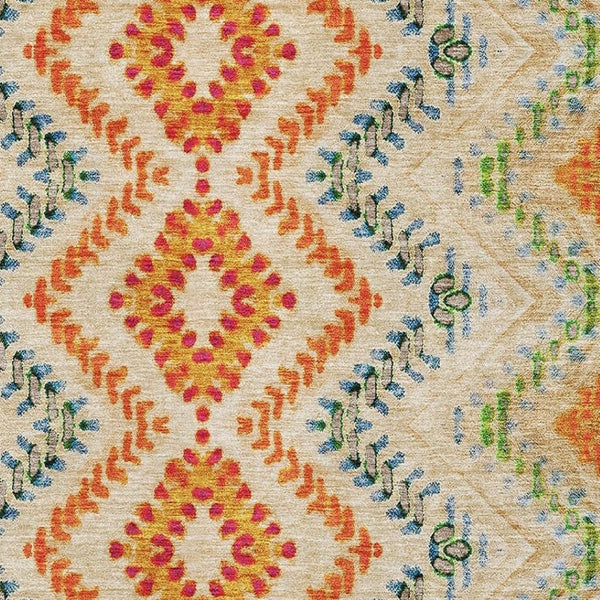 HomeRoots 9' X 12' Washable Beige Orange and Blue Geometric Area Rug with UV Protection for Modern Spaces 656081