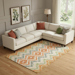 HomeRoots 10' Geometric Washable Area Rug in Beige, Orange & Blue - UV Protected, Stain Resistant & Stylish 656082