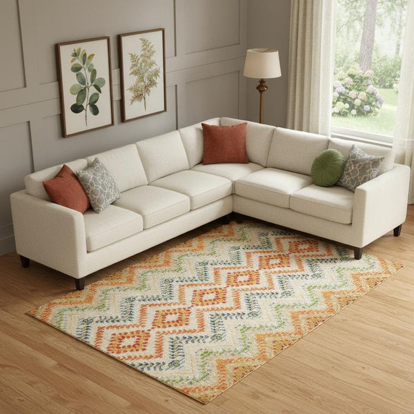 HomeRoots 10' Geometric Washable Area Rug in Beige, Orange & Blue - UV Protected, Stain Resistant & Stylish 656082