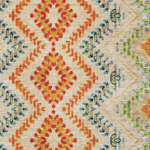 HomeRoots 10' Geometric Washable Area Rug in Beige, Orange & Blue - UV Protected, Stain Resistant & Stylish 656082