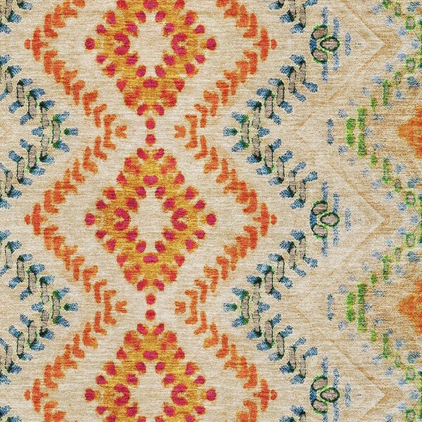 HomeRoots 10' Geometric Washable Area Rug in Beige, Orange & Blue - UV Protected, Stain Resistant & Stylish 656082