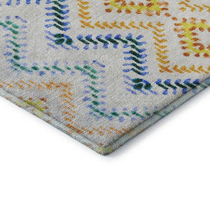 HomeRoots 5' X 8' Stylish Ivory, Blue & Yellow Geometric Area Rug – Washable, UV Protected, Stain Resistant 656084