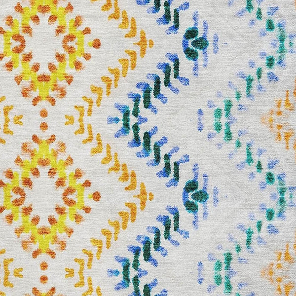 HomeRoots 5' X 8' Stylish Ivory, Blue & Yellow Geometric Area Rug – Washable, UV Protected, Stain Resistant 656084