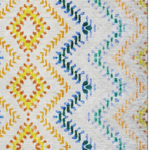 HomeRoots 5' X 8' Stylish Ivory, Blue & Yellow Geometric Area Rug – Washable, UV Protected, Stain Resistant 656084