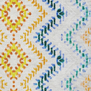 HomeRoots 9' X 12' Stylish Ivory, Blue & Yellow Geometric Washable Area Rug with UV Protection for Homes 656087