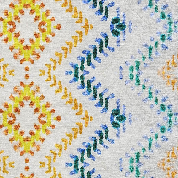 HomeRoots 9' X 12' Stylish Ivory, Blue & Yellow Geometric Washable Area Rug with UV Protection for Homes 656087