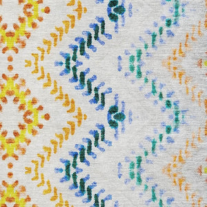 HomeRoots 10' X 14' Stunning Ivory, Blue & Yellow Geometric Washable Area Rug with UV Protection & Durability 656088
