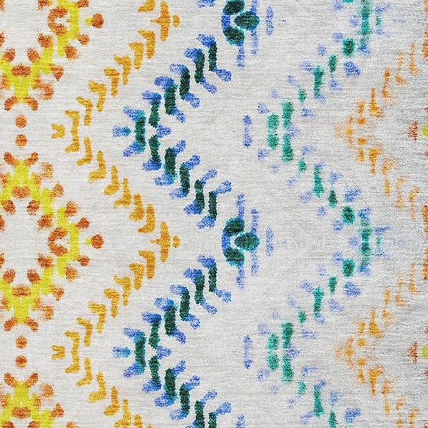 HomeRoots 10' X 14' Stunning Ivory, Blue & Yellow Geometric Washable Area Rug with UV Protection & Durability 656088