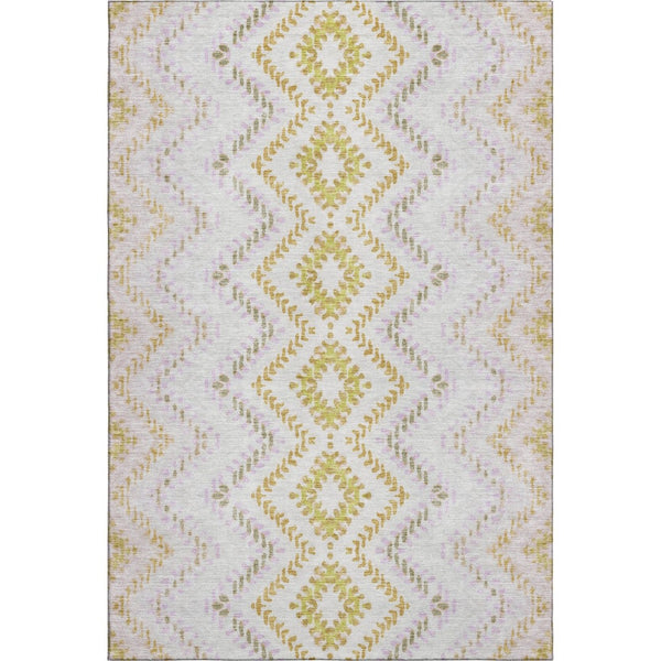 HomeRoots 5' X 8' Pearl Gold & Ivory Geometric Area Rug - Washable, Stain Resistant, UV Protected for Longevity 656090