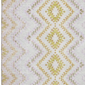 HomeRoots 5' X 8' Pearl Gold & Ivory Geometric Area Rug - Washable, Stain Resistant, UV Protected for Longevity 656090