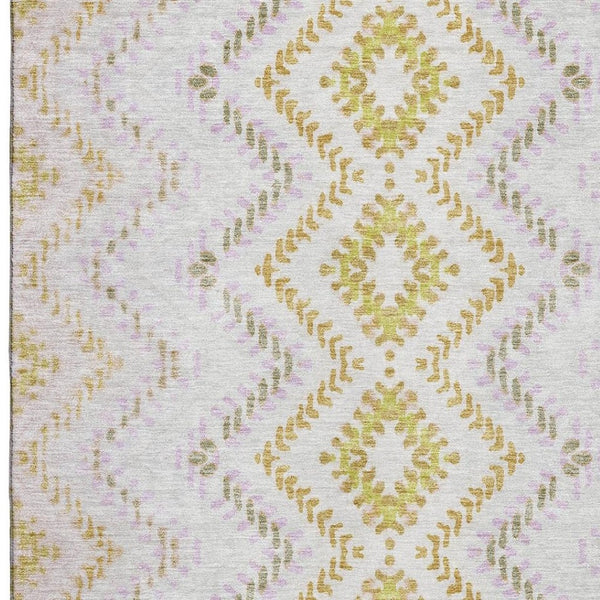HomeRoots 5' X 8' Pearl Gold & Ivory Geometric Area Rug - Washable, Stain Resistant, UV Protected for Longevity 656090
