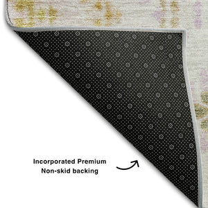 HomeRoots 8' Pearl Gold & Ivory Round Rug - Washable, Stain-Resistant, UV Protected for Stylish Homes 656091