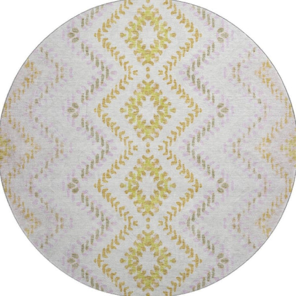 HomeRoots 8' Pearl Gold & Ivory Round Rug - Washable, Stain-Resistant, UV Protected for Stylish Homes 656091