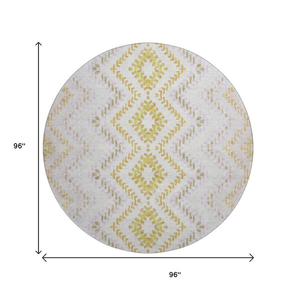 HomeRoots 8' Pearl Gold & Ivory Round Rug - Washable, Stain-Resistant, UV Protected for Stylish Homes 656091