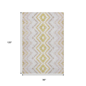 HomeRoots 8' X 10' Pearl Gold & Ivory Geometric Area Rug - Durable, Washable, UV-Protected & Pet-Friendly Design 656092